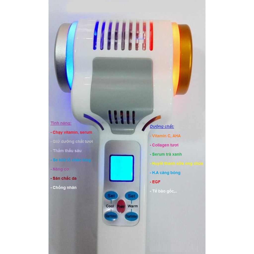 Búa Điện Di Nóng Lạnh 2 Đầu Cao Cấp siêu âm nâng cơ-Máy điện di hai đầu ICE FIRE BRIGHT SKIN INSTRUMENT dùng trong spa