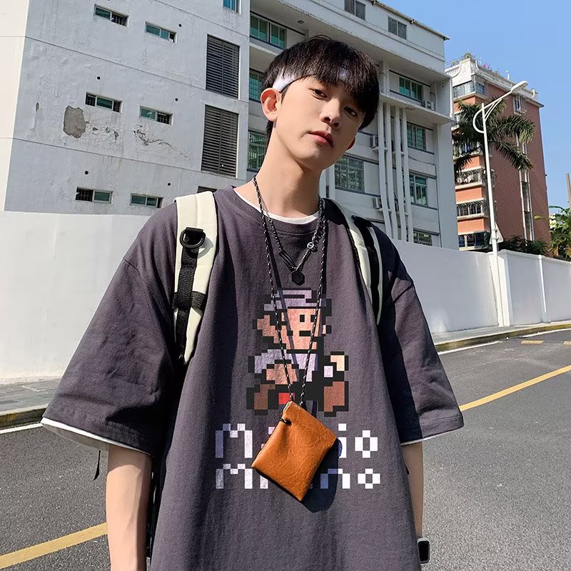 Áo Thun Tay Ngắn Dáng Rộng In Họa Tiết Hoạt Hình Phong Cách Hàn Quốc Thời Trang Mùa Hè Cho Nam M-8XL