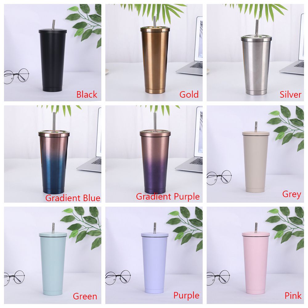 Ly Nước Giữ Nhiệt 500ml Bằng Thép Không Gỉ Có Ống Hút Tiện Dụng