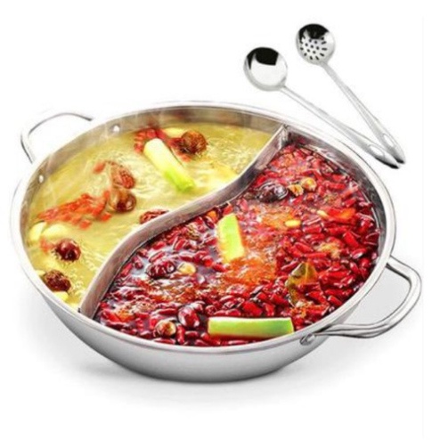 Nồi Lẩu 2 Ngăn NHẬP KHẨU CHÍNH HÃNG Nắp Kính Sang Trọng 30cm Nấu Được Bếp Từ Chất Liệu Inox Dày Dặn