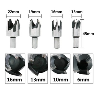 Bộ 4 mũi khoan khoét lấy chốt gỗ, khoét lõi gỗ 13-22mm thép carbon siêu bền siêu cứng