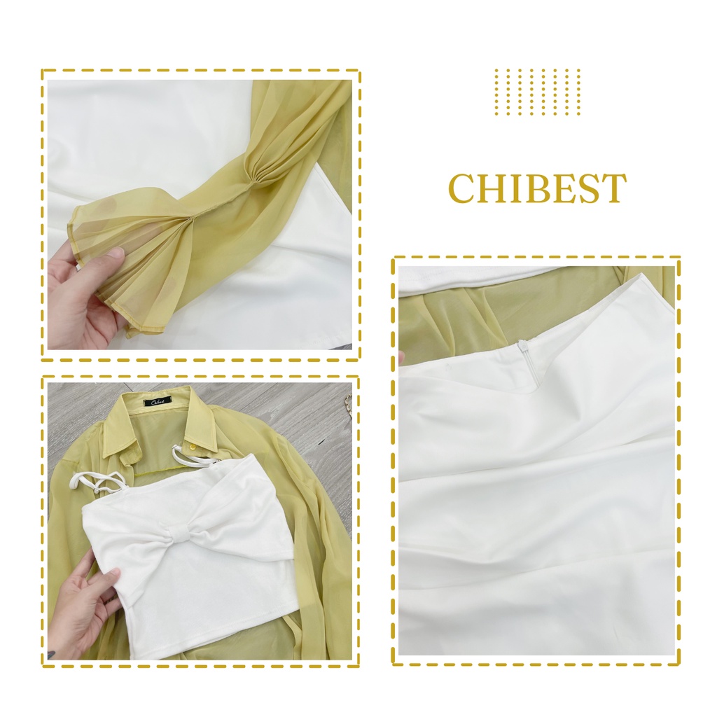 Set bộ nữ thun chân váy chữ A nhún hông áo 2 dây kèm khoác voan CHIBEST LSB76