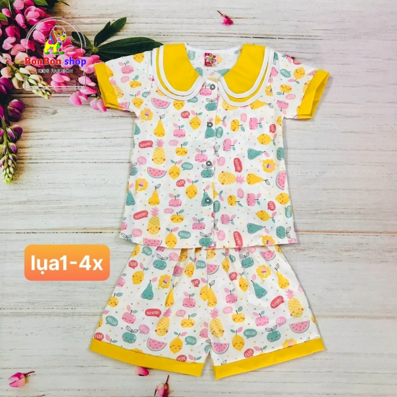pizzam tay ngắn quần đùi cổ tiểu thư cho bé gái size nhỡ