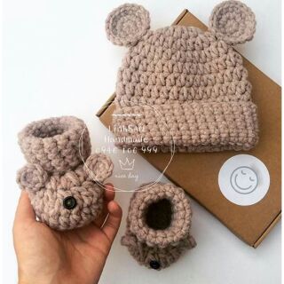 Set nón và giày len cho bé_ảnh thật