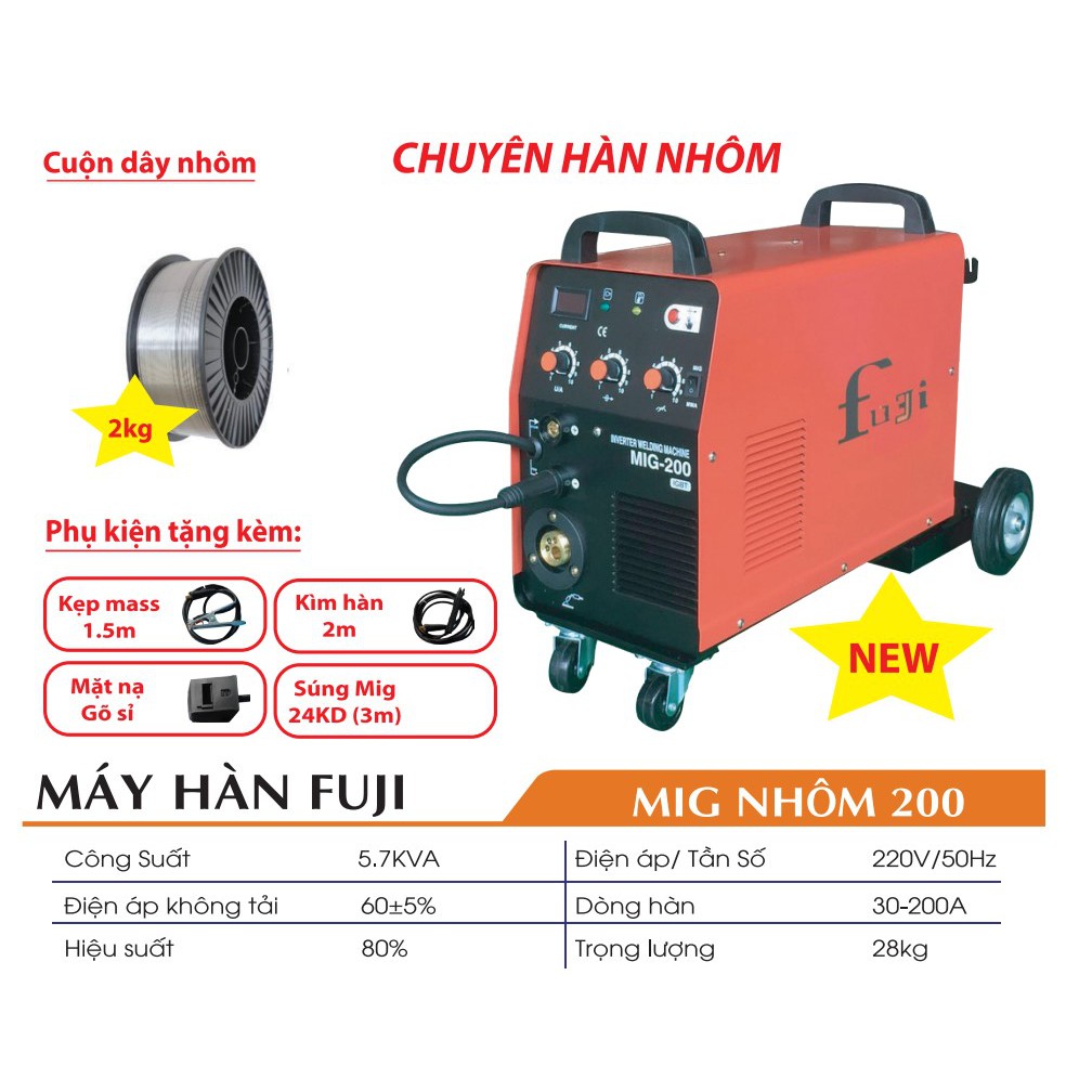 MÁY HÀN ĐIỆN TỬ MINI FUJI MIG NHÔM 200 (CHUYÊN HÀN NHÔM) - Hàng Chính Hãng 100%