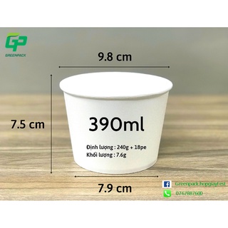 Thùng 1000 Tô giấy 390ml đựng canh/ đựng kem/soup kèm nắp PP sử dụng an toàn cho món nóng
