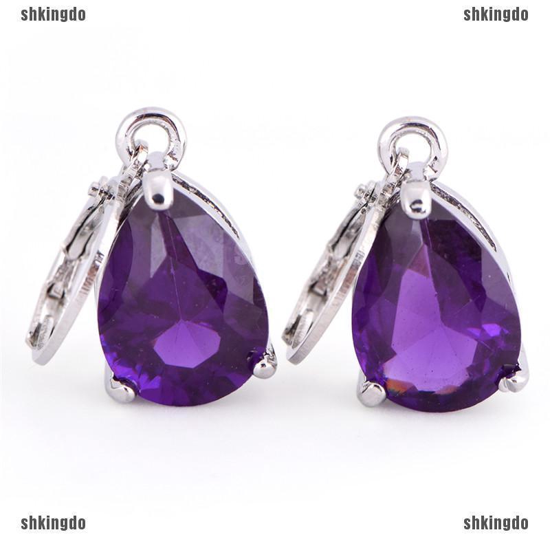 THINH Bông Tai Dạng Vòng Xi Mạ Bạc Đính Đá Sapphire