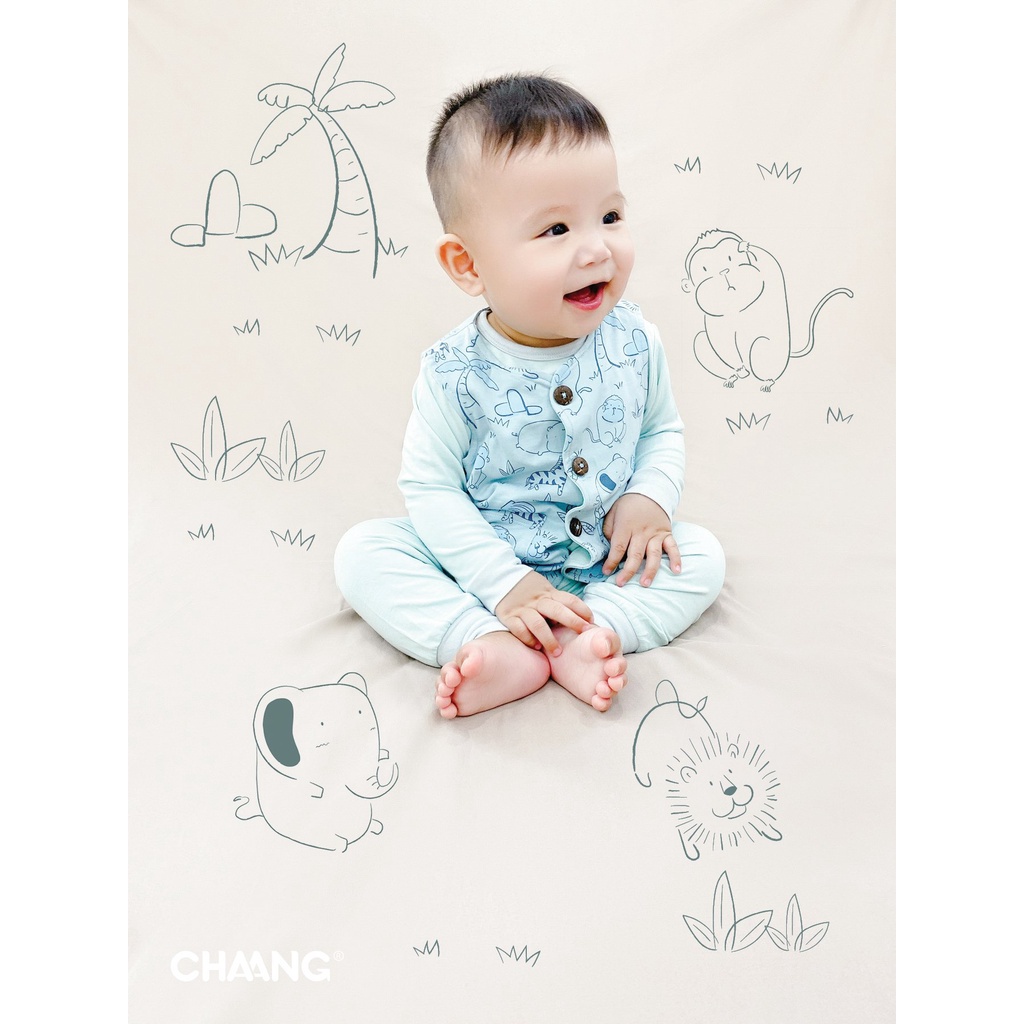 [HÀNG CAO CẤP] Áo gile cho bé vải cotton mềm mịn màu xanh họa tiết jungle Chaang