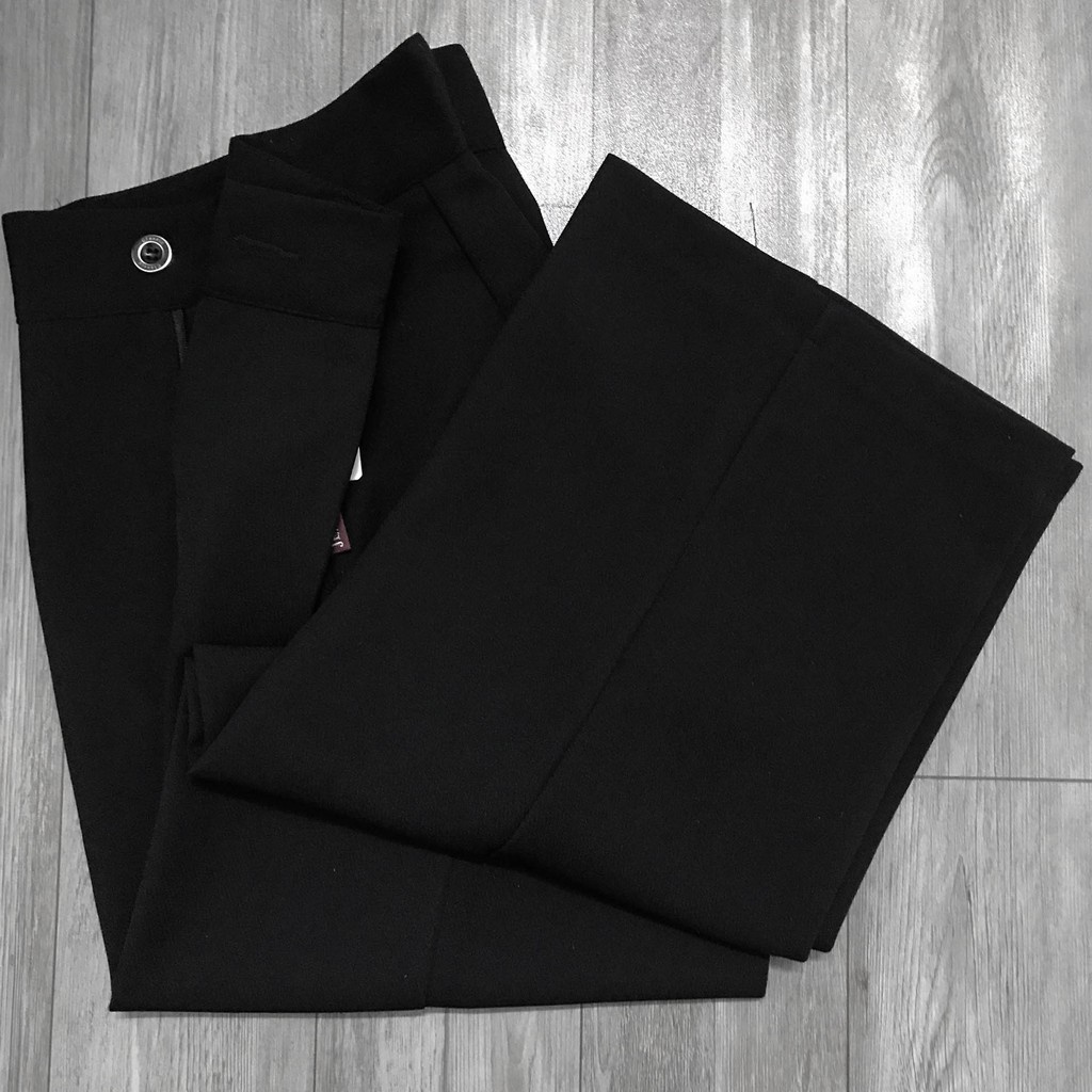 Quần ống suông rộng dáng dài nữ công sở màu đen vải mềm - Quần culottes ống rộng cạp cao chất vải tuyết mưa mặc học sinh
