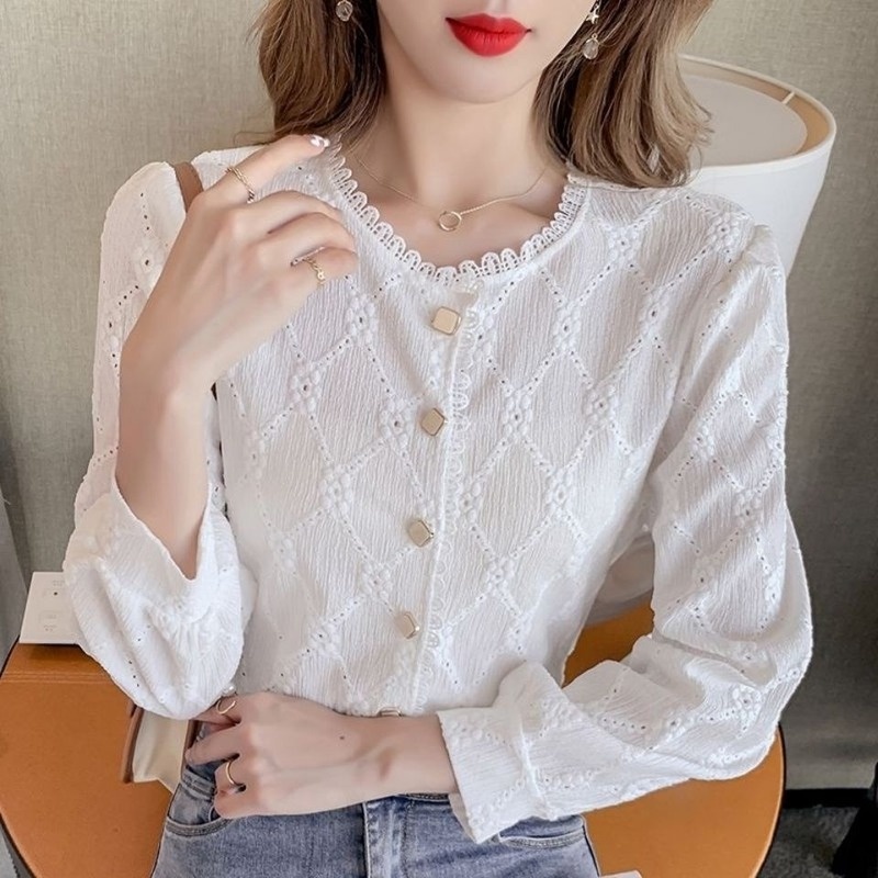 Áo Sơ Mi Tay Dài Phối Ren Thời Trang Retro Phương Tây Cho Nữ