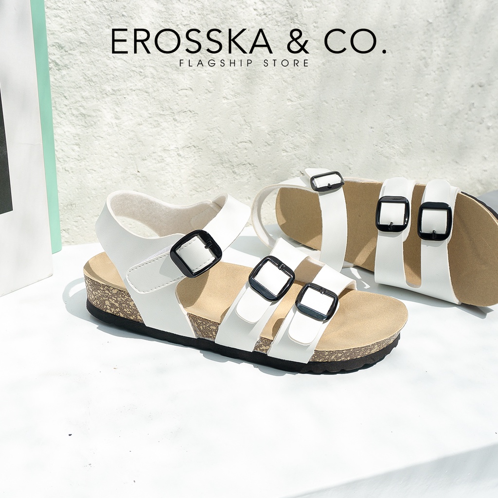 [Mã WABRTL3 -10% đơn 250K]Erosska - Giày sandal đế trấu quai ngang 2 khoá màu trắng - DT006