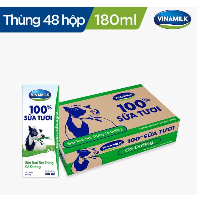 Thùng 48 Hộp Sữa tươi tiệt trùng Vinamilk 100% Có đường 180ml