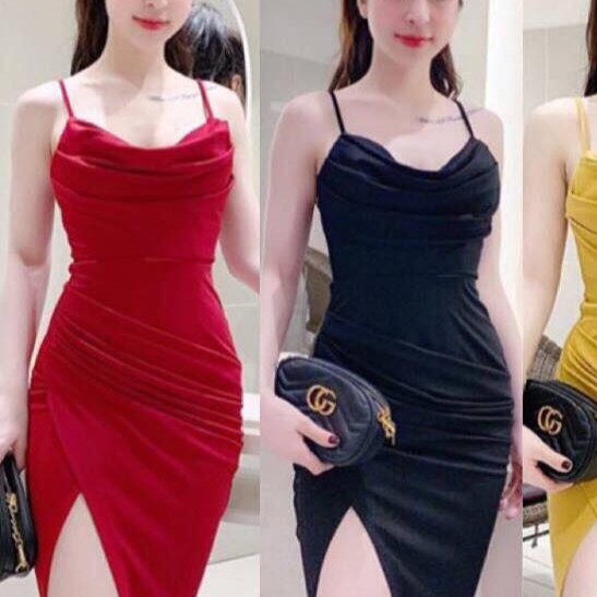 Đầm Ôm Body Xẻ Tà 2 Dây Trang Nữ Sam Closet Free Size 40-55kg