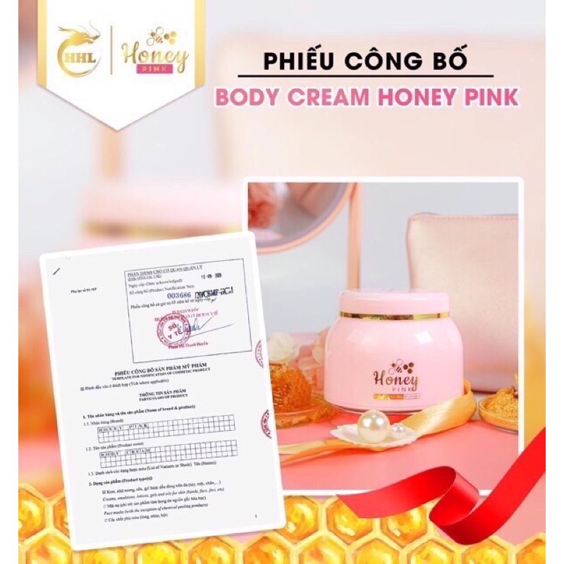 KEM BODY DƯỠNG TRẮNG DA SỢI DÁT VÀNG HONYE PINK VHINHS HÃNG