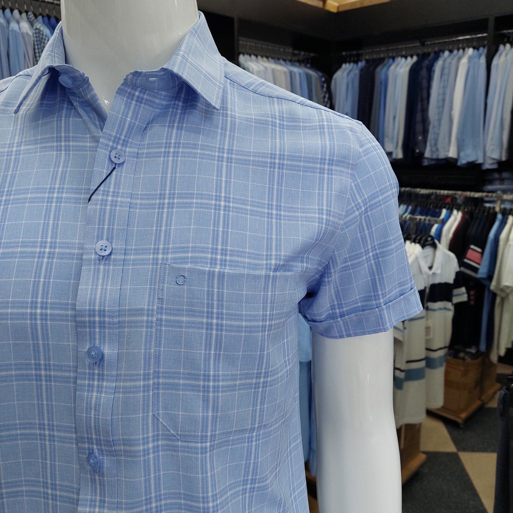 Áo Sơ Mi Nam Ngắn Tay Owen BA22718NT Somi Cộc Tay Công Sở Cao Cấp Xanh Nhạt Kẻ Caro To Chất Cafe Dáng Body Fit Tà Bằng | BigBuy360 - bigbuy360.vn