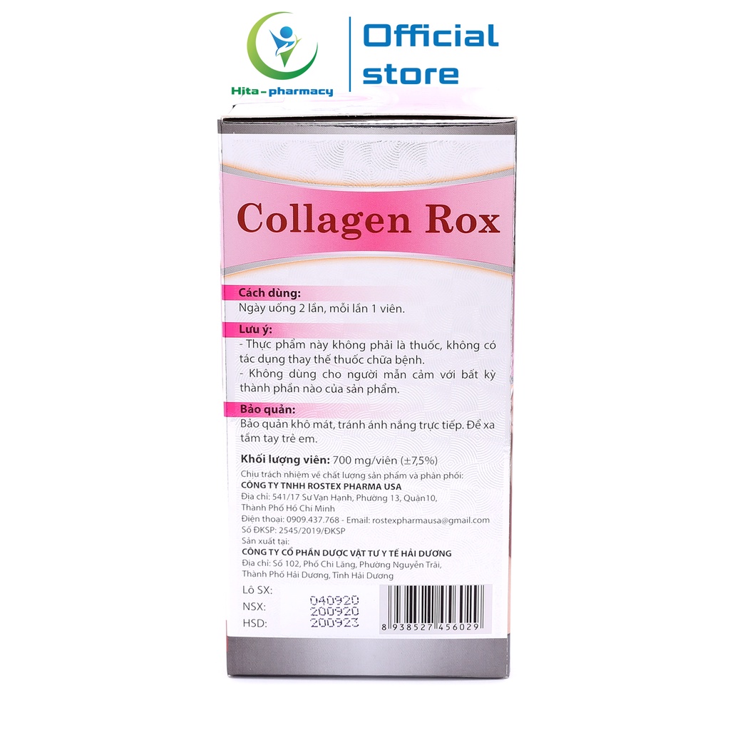 Viên uống đẹp da Collagen Rox HDPHARMA Vitamin E C giảm nám sạm da 60 viên [Collagen Rox Hồng - Cô gái]