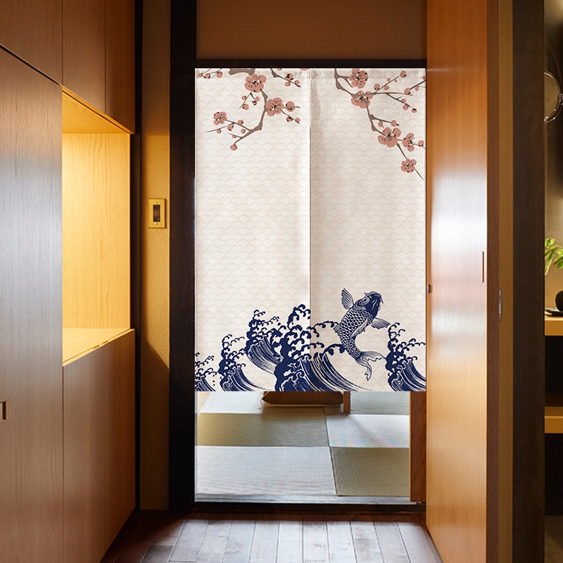Rèm Cửa Lửng Bằng Cotton Phong Cách Nhật Bản Dùng Trang Trí Nhà Hàng