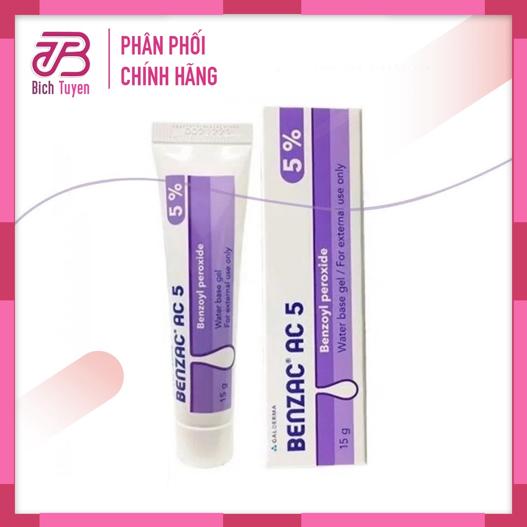 Kem Ngăn Ngừa Mụn Galderma Benzac AC 5 Benzoyl Peroxide Gel 15gr giúp hết mụn viêm sưng - chăm sóc da mụn BT Cosmetic
