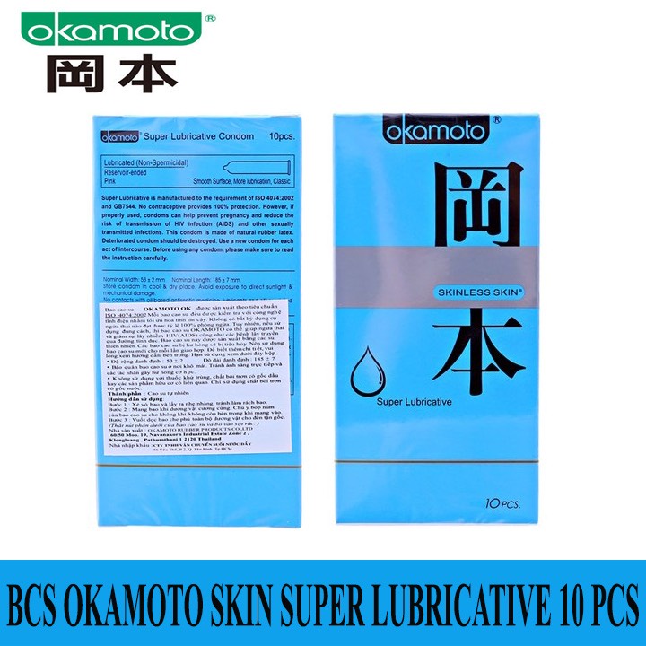 Bao Cao Su Okamoto xanh cao cấp, bao cao su siêu mỏng tinh khiết nhiều gel, hộp 10 bcs