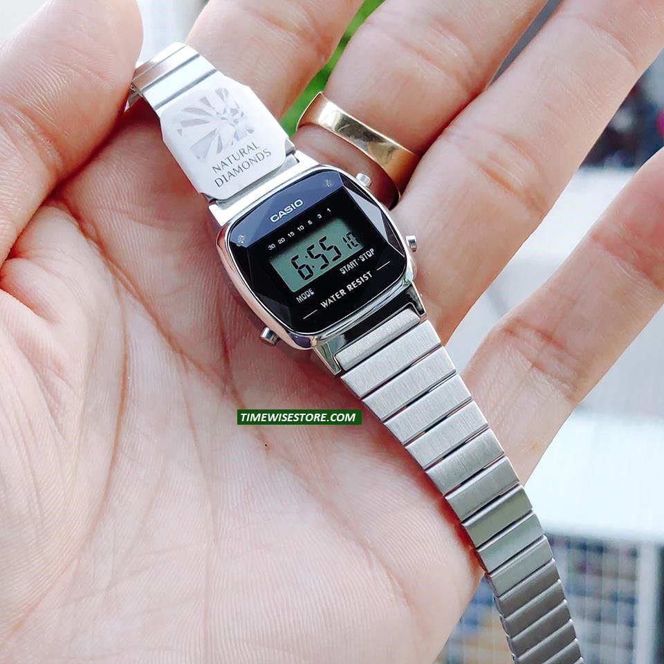 HOT Đồng Hồ Nữ Casio LA670WAD-1DF Điện Tử - Dây Đeo Kim Loại - Mặt Vuông Đính Đá Kim Cương chính hãng