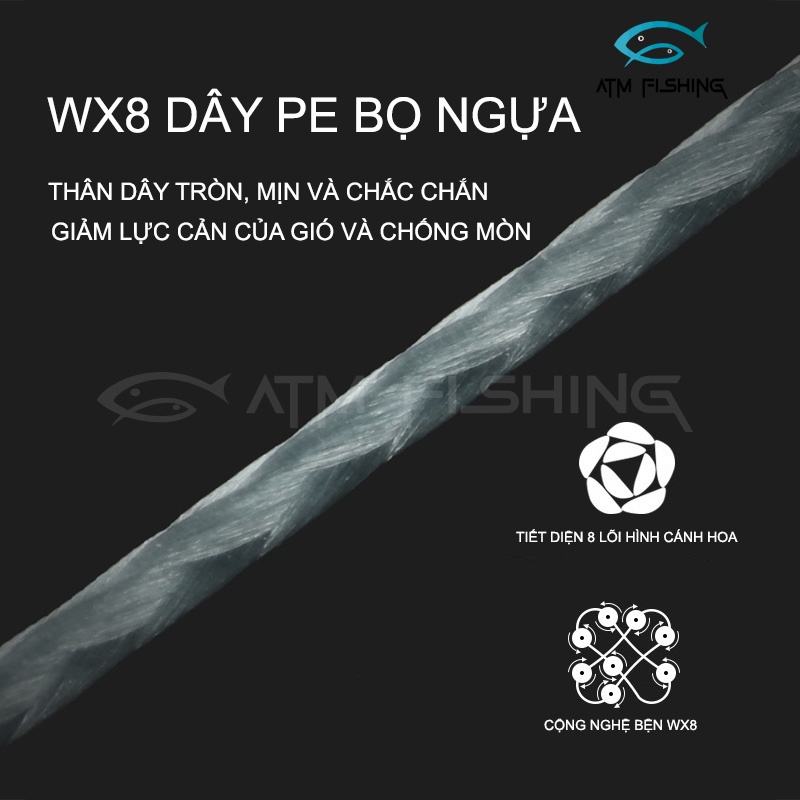 Dây Dù Câu Cá PeX8 Phủ 3 Lớp Chống Mài Mòn, Mịn Hơn Tải Cá Lên 40kg