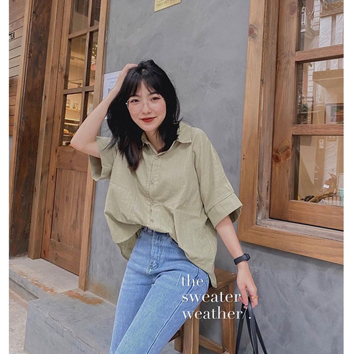 ÁO SƠ MI NỮ form rộng tay ngắn cổ trụ oversize kiểu babydoll basic bánh bèo mặc đi học làm công sở thời trang Hàn Quốc