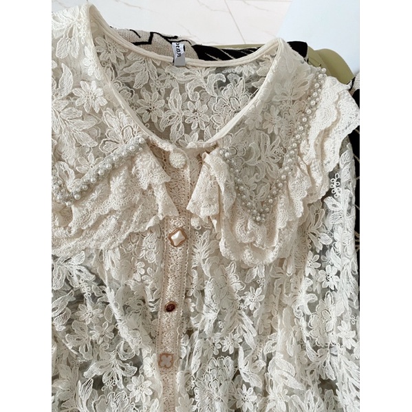 Set áo tiểu thư nude tay bồng chân váy da