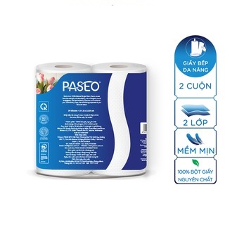 Combo 4 gói Khăn bếp thấp dầu Paseo 2 cuộn in hoa văn nhập khẩu cao cấp