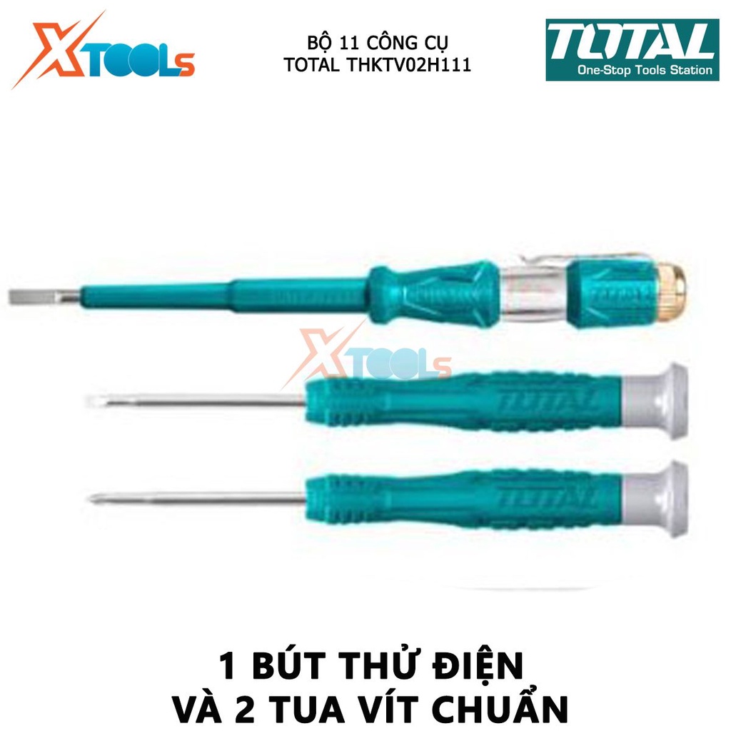 Bộ đồ nghề gia dụng 11 chi tiết TOTAL THKTV02H111 | bộ 11 công cụ đặt trong Hộp nhựa bảo vệ, thao tác dễ dàng, tiện lợi
