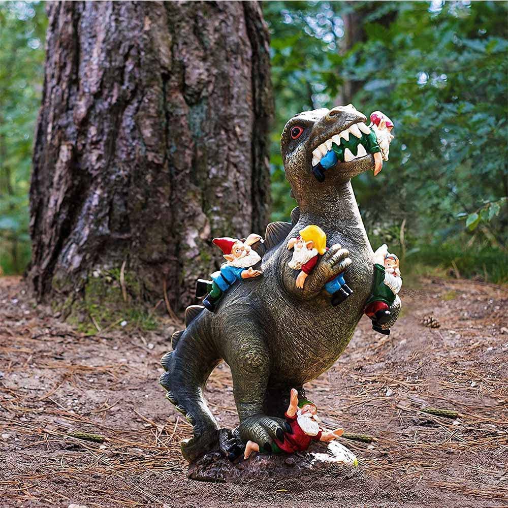 ☆YOLA☆ Funny Garden Statue Indoor Outdoor Gnomes Statue Dinosaur Eating Gnomes Patio Lawn Art Decor Creative Cartoon Photo Props Yard Sculpture