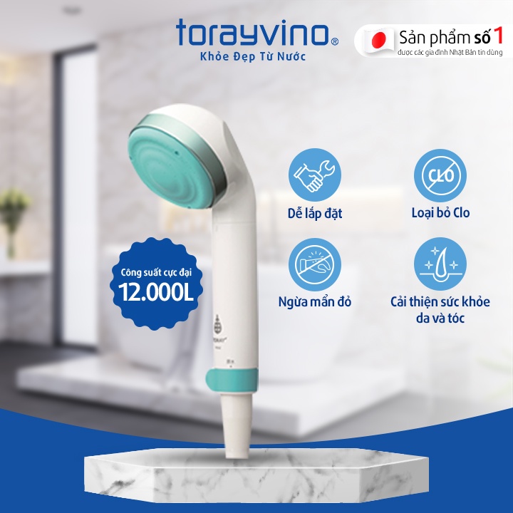 Vòi sen tắm Torayvino xám RS52 khử clo kèm lõi lọc, Màng lọc than hoạt tính siêu mịn,Tiết kiệm 30% nước