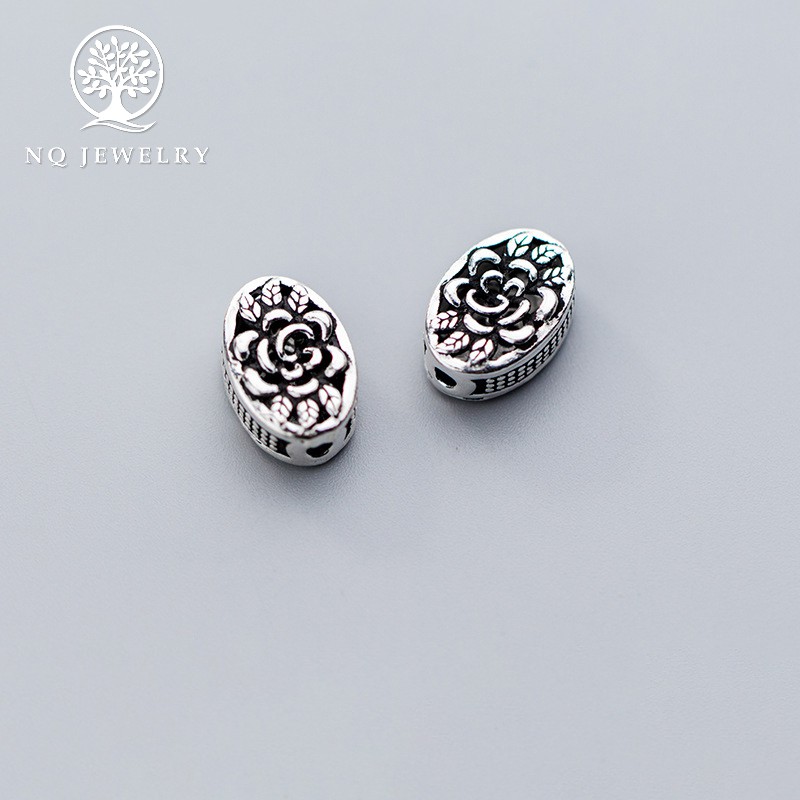 Charm bạc hình trái soan xỏ ngang - NQ Jewelry