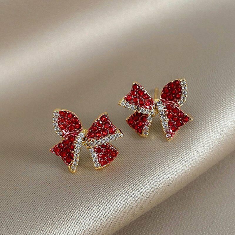 Khuyên Tai Nơ Đỏ Đính Đá Zircon Thời Trang Năm 2023 Cho Nữ