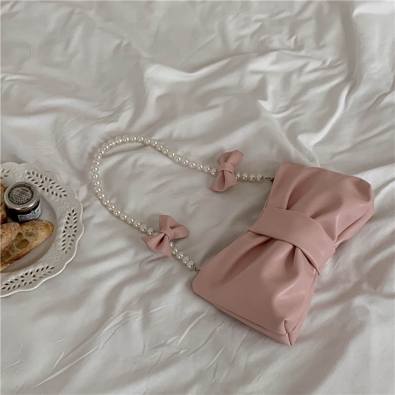 Túi đeo chéo IELGY hình nơ đính ngọc trai phối dây xích thời trang xinh xắn cho nữ