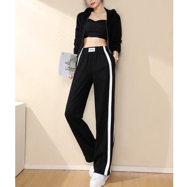 Quần dài nữ ống rộng lưng cao thời trang năng động