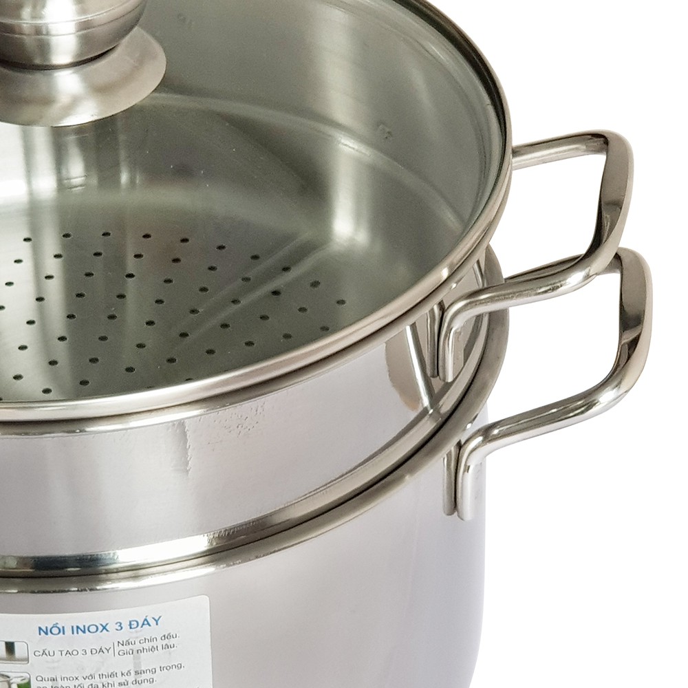 BỘ NỒI XỬNG HẤP INOX ĐÔng Á COOK 28CM 2 TẦNG VUNG KÍNH CƯỜNG LỰC