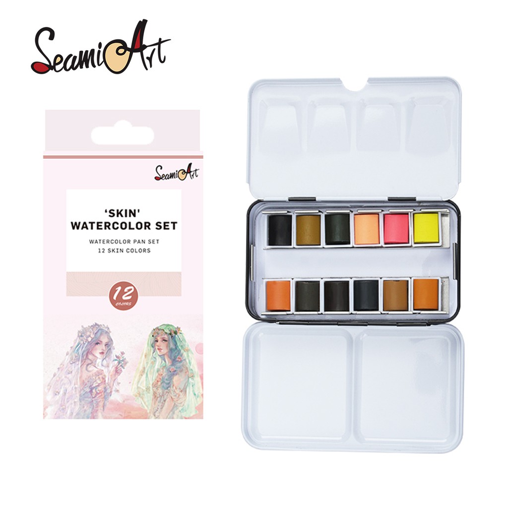 Hộp màu nước SeamiArt gồm 12 màu nước trơn với thiết kế hộp bằng kim loại tiện dụng