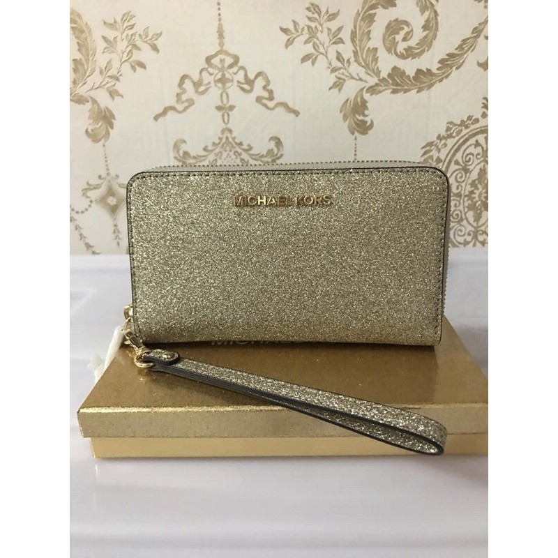 👝👝👝Ví MK giftables pale gold kim tuyến 💫 💎Có hộp  💎Vừa Iphone plus