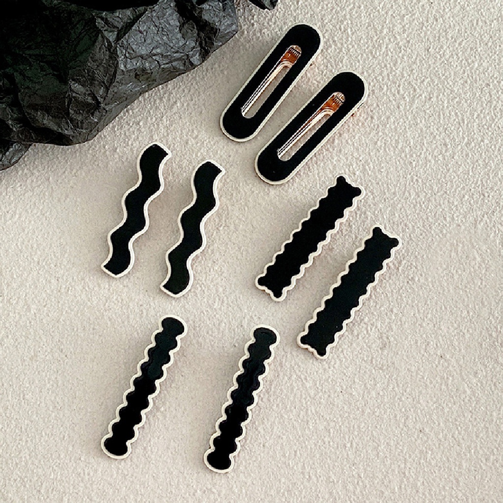 Set 2 / 4 Kẹp Tóc Kim Loại Họa Tiết Hình Học Trắng Đen Thanh Lịch Cho Nữ