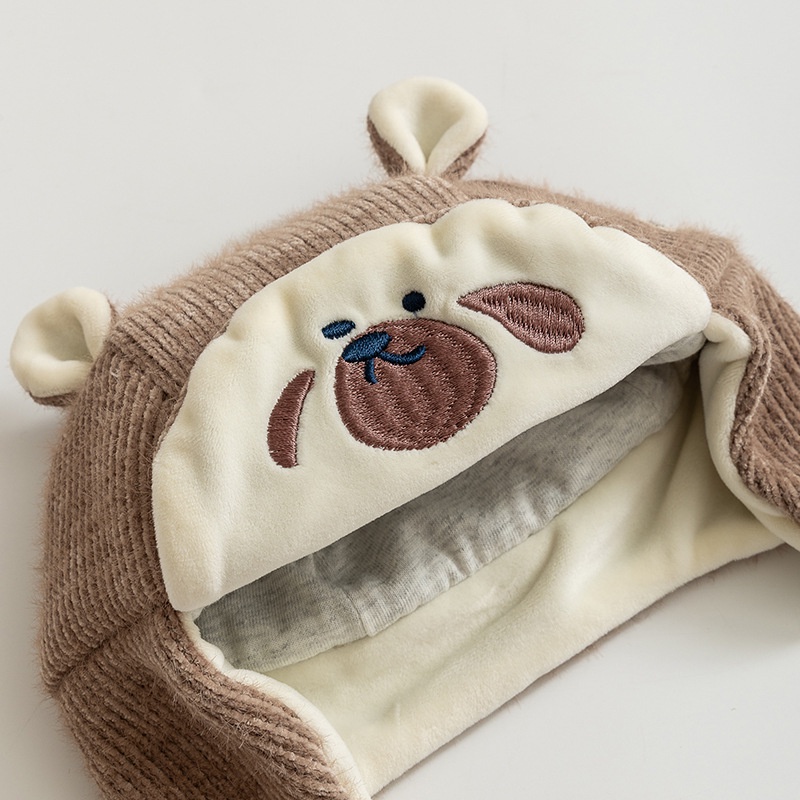 Nón Tai Bèo Dày Dặn Ấm Áp Thêu Họa Tiết Hoạt Hình Dễ Thương Cho Bé