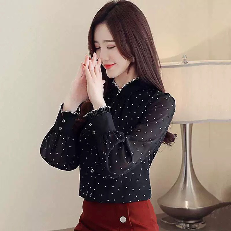 Áo sơ mi nữ công sở thiết kế dài tay chấm bi nhẹ nhàng, chuẩn hàn, chất mềm mát có size to bigsize | BigBuy360 - bigbuy360.vn