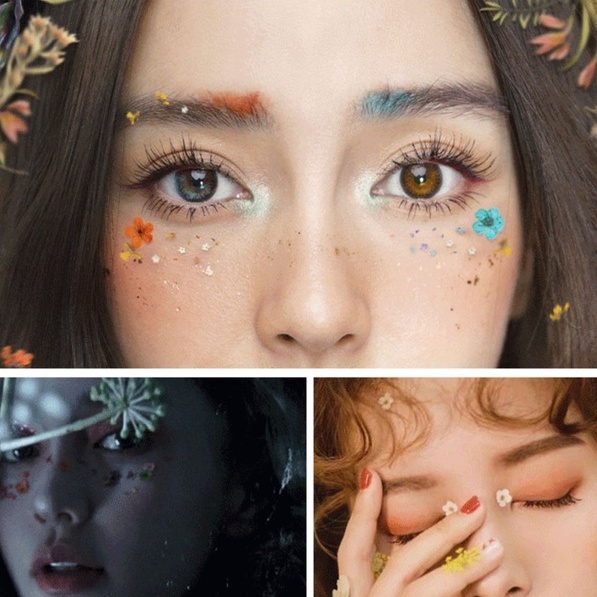 Set 12 mẫu hoa khô mini trang điểm, make up concept | hoa đính mắt | đô trang điểm, dán mi mắt | compo trang điểm