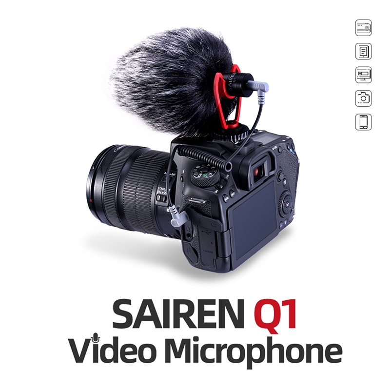 Phụ kiện Máy ảnh DSLR SAIREN Q1 Vlog video Ghi Microphone trên máy ảnh Đối với điện thoại thông minh iPhone Android cardioid