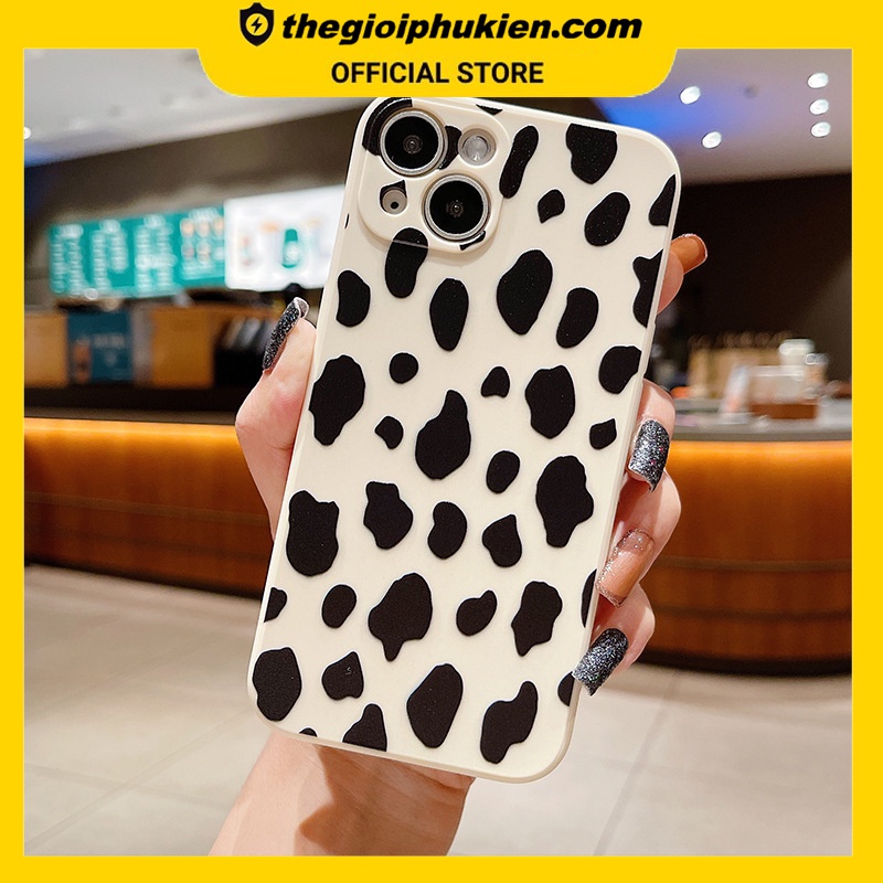 Ốp lưng iphone cạnh vuông Da báo đen trắng dành cho ip 6 đến 14promax - e232