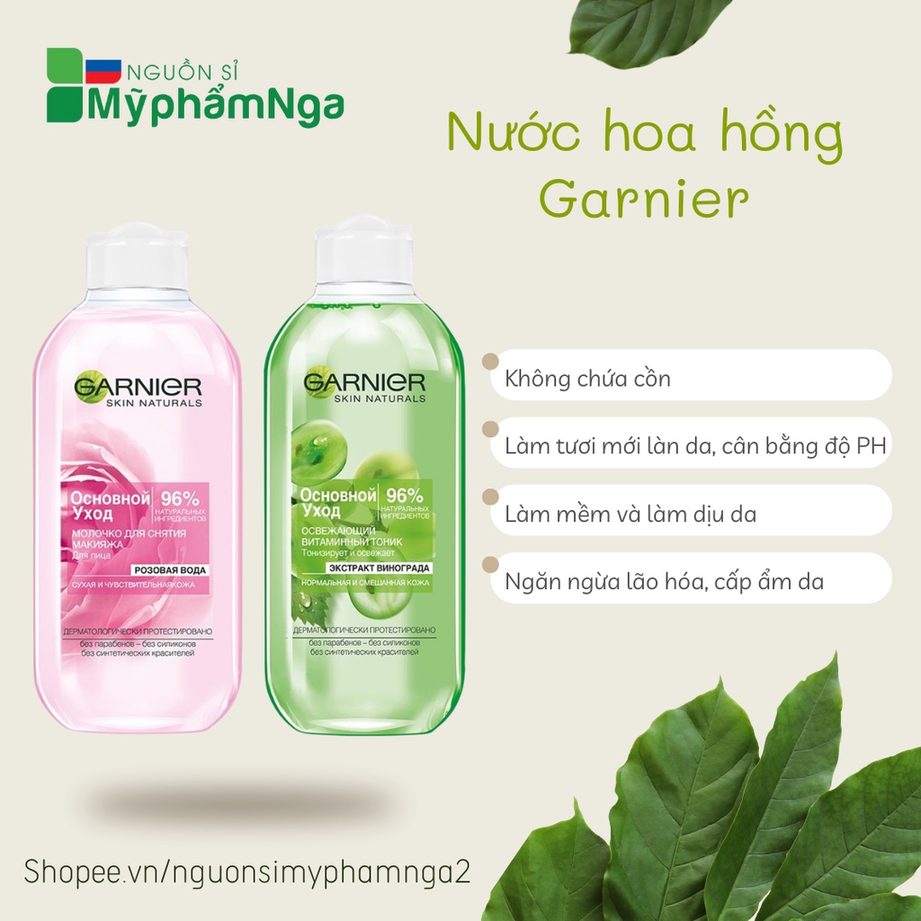 Nước hoa hồng Garnier - Toner Garnier hoa hồng, nho (mẫu mới nhất date mới nhất, chai trong suốt)