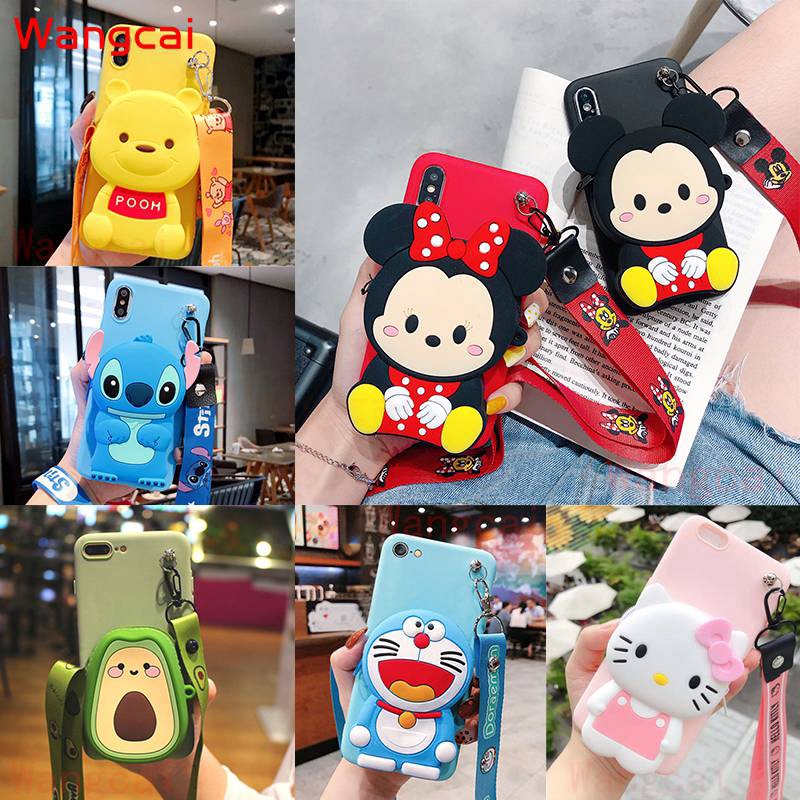 Ốp điện thoại có ví tiền hình Mickey/Minnie Doraemon Stitch xinh xắn cho Samsung Galaxy Note 9 8 5 A20e A10e