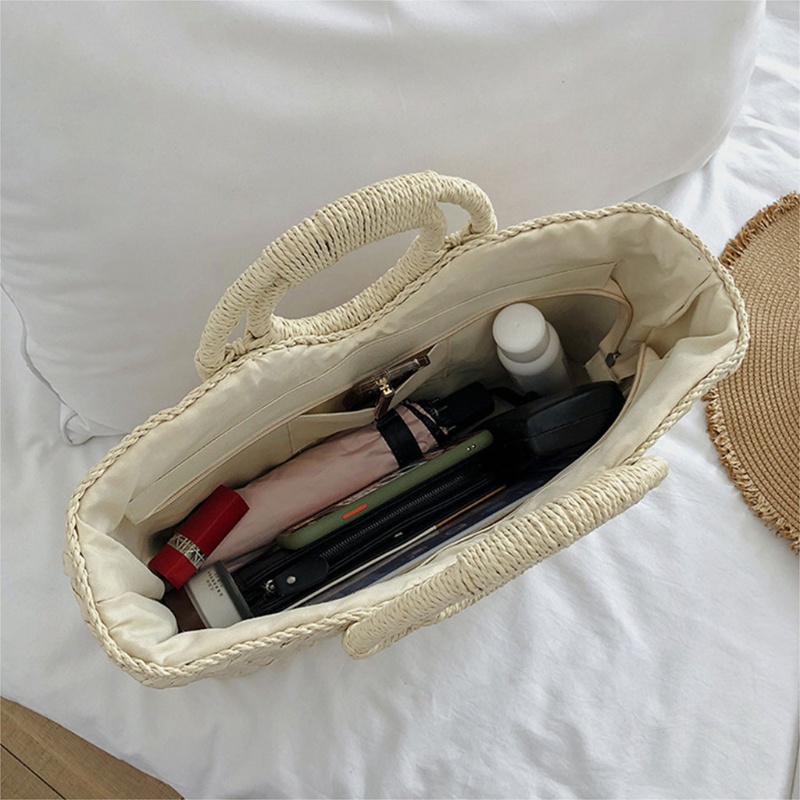 Youyo Túi Xách Rơm Dệt Tay Cầm Tròn Cỡ Lớn Có Khóa Kéo Thời Trang Đi Biển Mùa Hè Cho Nữ