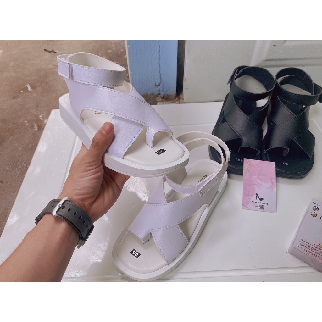 Sandal nữ xỏ ngón đế bằng 3cm, quai da đi học/ đi làm/ đi chơi - dép quai hậu-1000038