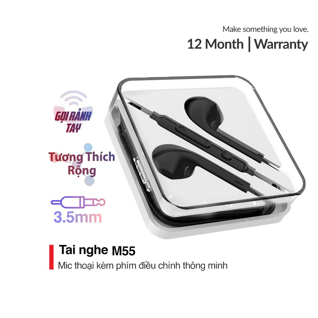 ⚡NowShtáo⚡ TAI NGHE ÂM THANH HAY HOCO M55 NHÉT TAI DÂY CÓ MIC JACK 3.5mm cho ĐT táo Android-H2N