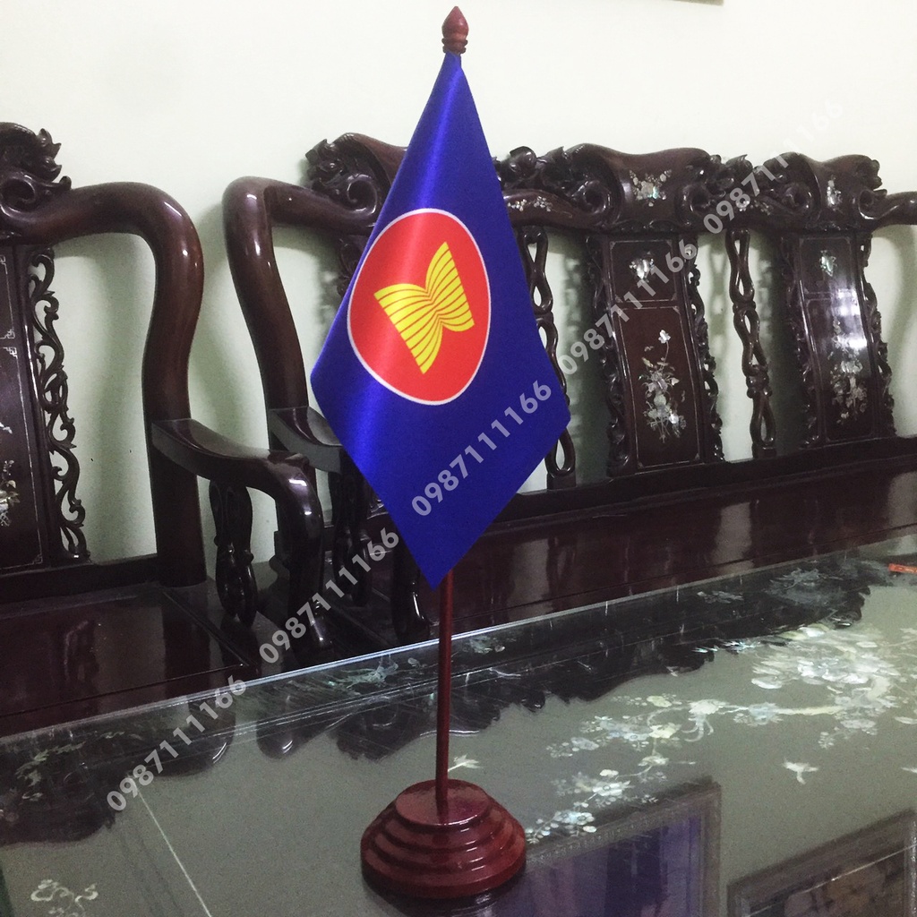 Cờ Để Bàn Đế gỗ Cắm 1 cờ ASean In Kỹ Thuật Số